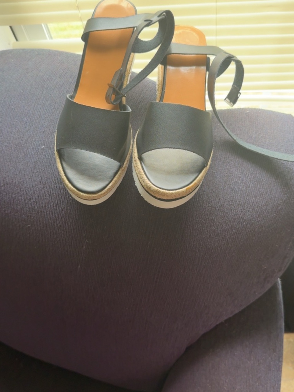Black Espadrille Wedge Sandals with Ankle Strap